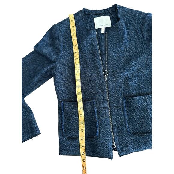 Rebecca Taylor Women's Navy Tweed Zip Up Front Pockets Knit Blazer Jacket Size 2 - Picture 6 of 9